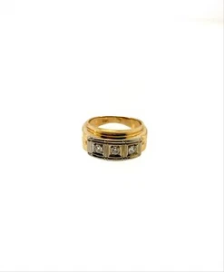 14K Two Tone Gold Real Naturals Diamond Men Ring Band Vintage Anillo de Oro - Picture 1 of 7