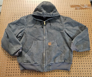 MENS LARGE - Vtg Carhartt J130 Sandstone Flannel Quilt Lined Hooded Zip Jacket