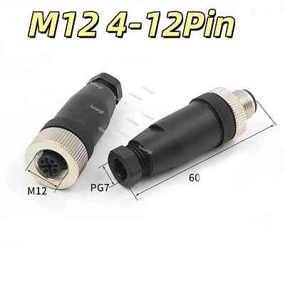 Sensor Connector Male/Female Straight/Elbow Aviation Plug/Socket PG7 M12 4-12Pin - Image 1 of 4