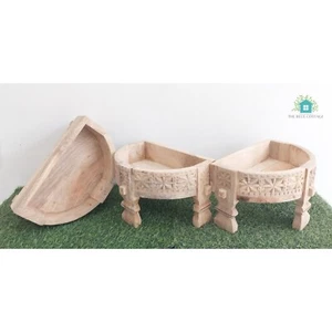 Indian Wooden Home Decor Small Half Grinder Coffee Table / Wooden Chakki Table - Picture 1 of 7