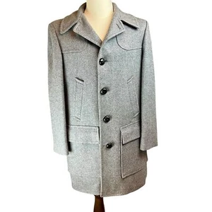 Vintage PENDLETON Gray Wool Long Pea Car Coat Sz Medium Made USA 1950s Tweed - Picture 1 of 15