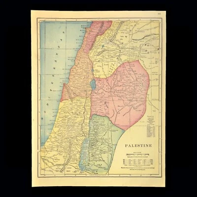 Antique PALESTINE Map Wall Art Jerusalem Israel Holy Land Original Vintage - Image 1 of 4