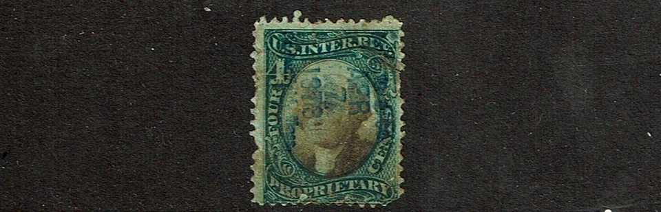 1871-4 U.S.Proprietary Washington 4c Grn & Blk Violet Paper Sc#RB4a Cancelled ^ - Image 1 of 1