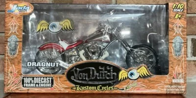 Jada Toys Von Dutch Kustom Cycles  1:10 DRAGNUT  RED & White 100% DIE-CAST - Image 1 of 4
