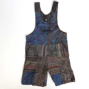 Black Boho Overall Shorts Dungarees Patch Playsuit Festival Summer Hippie  - Bild 1 von 4