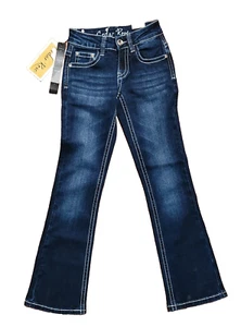 Cedar Rose Girl's Horseshoe Pocket Jeans (Bling/Dark Wash) - Size 7 - NEW - Picture 1 of 4