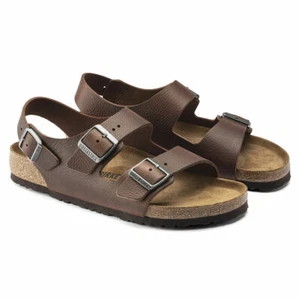 BIRKENSTOCK MILANO LEATHER SANDAL TRIPLE BUCKLE BROWN VINTAGE WOOD ROAST MEN - Bild 1 von 7