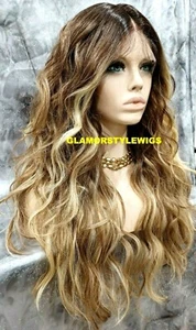 FREE PART LACE FRONT WIG LONG BALAYAGE OMBRE BROWN BLONDE MIX HEAT OK NWT - Picture 1 of 6