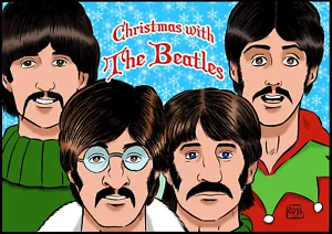 NEU! Beatles Weihnachtskarte mit handgefertigtem einzigartigem Comic Strip Design - ein festliches - Bild 1 von 2