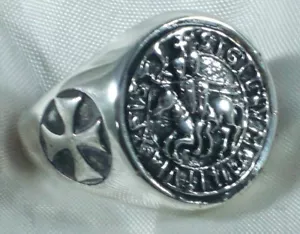 ANELLO SIGILLO TEMPLARI CROCE ARGENTO 925 STERLING SILVER TEMPLAR KNIGHT RING - Foto 1 di 5
