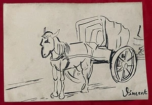 VINCENT VAN GOGH drawing on old paper signed stamped vintage - Picture 1 of 2