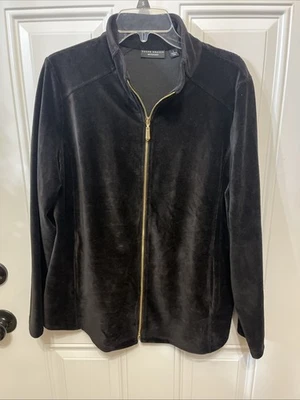 Chaqueta de fin de semana Susan Graver para mujer grande negra de terciopelo con cremallera cuello alto nueva sin etiquetas Foto 1 de 4