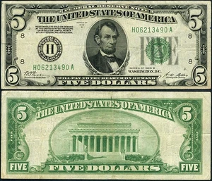 FR. 1952 H $5 1928-B Federal Reserve Note St. Louis H-A Block DGS VF - Picture 1 of 3