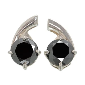 Orecchini con diamanti neri naturali forma rotonda 5,99 kt in argento sterling 925 - Foto 1 di 8