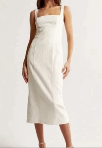 NWT Abercrombie & Fitch Denim Column Midi Dress Cream Women’s Size M White - Picture 1 of 3