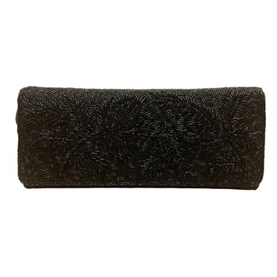 Bolso sin asas vintage de los años 50 Bonnies para mujer negro con cuentas floral hecho a mano de noche Foto 1 de 4