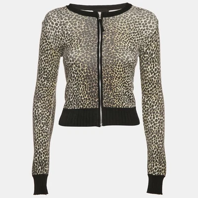 D&G Brown Leopard Print Rib Knit Zip-Up Jacket XS - Image 1 of 4