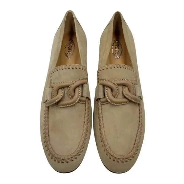 NUEVO TOD'S Mocasines de Gamuza Whipstitch Cadena Talla 40 / EE. UU. 9 Cappuccino - Venta al por menor $995 Foto 1 de 4