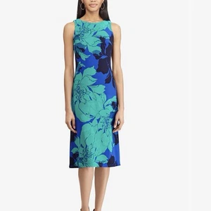 American Living Womens Sheath Dress 14 Blue Teal Floral Sleeveless Knit $69! - Picture 1 of 7