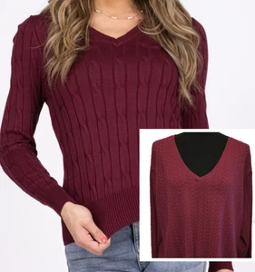 Talbots V-Ausschnitt Zopfmuster Pullover 3XL 3X Burgunderrot Weinrot 100% Baumwolle Plus Neu - Bild 1 von 6