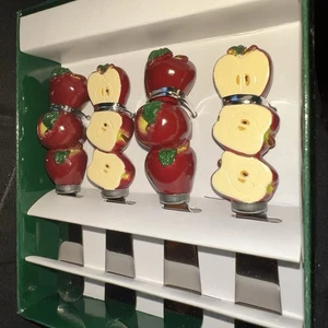 Crossroads 4 Hand Painted Apple Shaped Cheese Butter Dip Spreaders NWOT - Picture 1 of 11