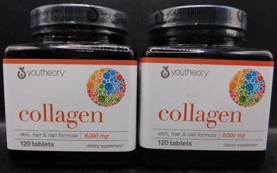 2 Pk Youtheory Collagen Skin, Hair, & Nail Formula 120 Tabs Ea Exp: 2/27+ New - Image 1 of 4