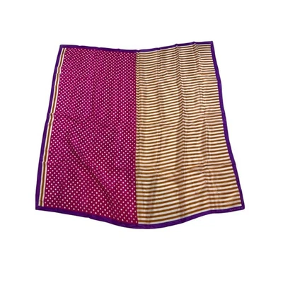 Elaine Gold Silk Scarf – Pink Polka Dot Brown Stripe Purple Border Twilly - Image 1 of 3