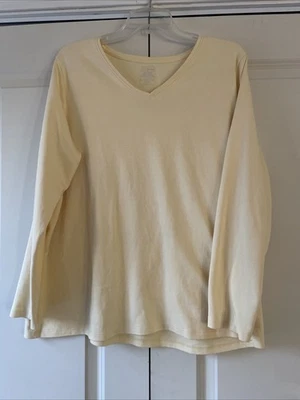 LL Bean женщин 2 X Supima хлопок длинным рукавом v-образным вырезом светло-желтый - Изображение 1 из 4