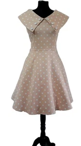 BNWT Voodoo Vixen 50s Style Full Skirt Dress L (UK14) Peach White polka dot - Picture 1 of 5