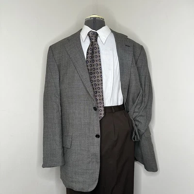 Claiborne Mens 45R 49" Blazer Sport Coat Suit Jacket Gray Houndstooth 2 Btn Wool - Image 1 of 4