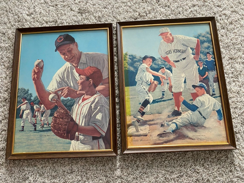 Lote De Colección De 2 Impresiones De Béisbol James Bama Enmarcadas Bonito Going Fella & That’s the Way Foto 1 de 4