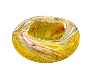 Vintage Murano Handblown Yellow Swirl Glass Art Bowl - Decorative Centerpiece - Picture 1 of 8