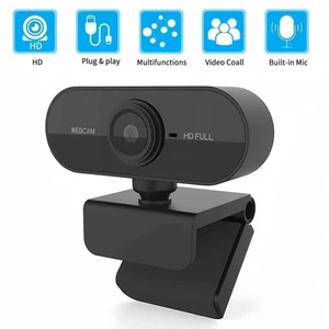 1080P Full HD USB Webcam für PC Desktop, Laptop Webkamera mit Mikrofon schwarz - Bild 1 von 11