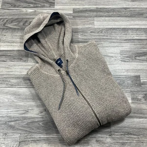 GAP Full Zip Up Wool Knit Beige Hooded Sweater Men's Size Large - Picture 1 of 8
