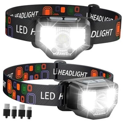 Headlamp Rechargeable 2PCS, 1200 Lumen Super Bright LED Flashlight with Motion  - Image 1 of 4