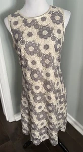 A Tout Age Sleeveless Taupe & Ivory Floral Sheath Dress Size 10 - Picture 1 of 7