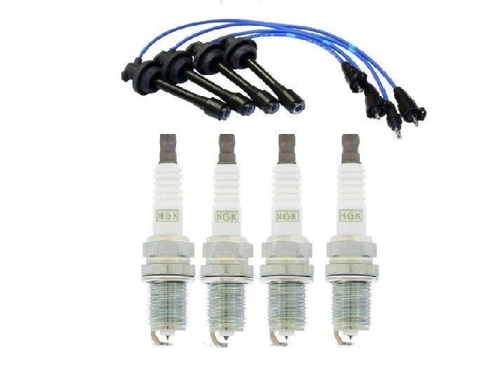 1997-1999 Toyota Corolla NGK Ignition 4x BKR5EGP Spark Plug + Wire Set "TE64"   - Image 1 of 1