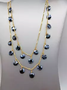 New With Tags Signed Talbot Gold Tone Flapper Necklace Blue Round Pendants 40" - Picture 1 of 6