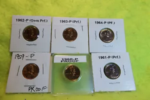 SET OF 6 PROOF LINCOLN PENNIES 1959-P THRU 1964-P 6 COINS TOTAL - Picture 1 of 13