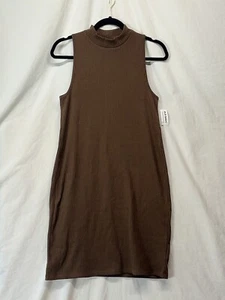 Vecchio abito donna blu navy marrone senza maniche in maglia a costine taglia large nuovo - Foto 1 di 7