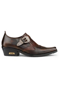 Men's Brown Leather Goth Shoes Winklepickers Cuban Rock Biker Western Punk Boots - Bild 1 von 6