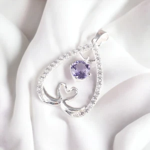 Iolite Cubic Zirconia Gemstone Pendant 1.27" Inch  , 925 Sterling Silver - Picture 1 of 7