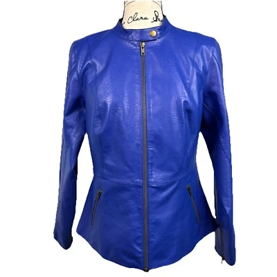 Chaqueta Colleen Lopez Moto Azul Imitación Cuero Manga Cremallera Talla M Cuello Banda a Presión Foto 1 de 4