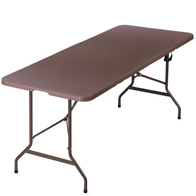Portable 6 FT Plastic Folding Table Fold-in-Half Camping Table In/Outdoor Brown - Image 1 of 4