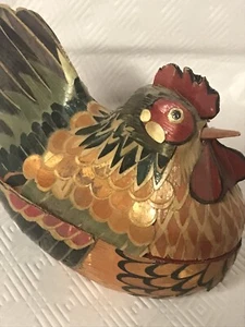 VINTAGE JAPANESE FOLK ART COUNTRY FARMHOUSE BAMBOO ROOSTER TRINKET BOX - Picture 1 of 9