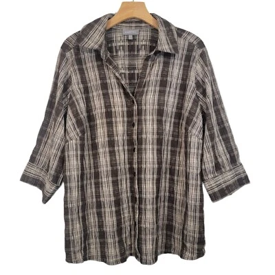 Essentials Plaid Shirt Womens Plus Sz 18/20W Cotton Blend Button Up 3/4 Sleeve  - Image 1 of 4