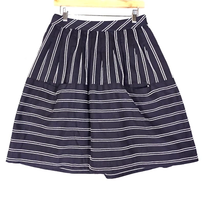 Maeve Anthropologie Skirt Women's 6 Blue Striped Chambray A-Line Pleated Preppy - Image 1 of 4
