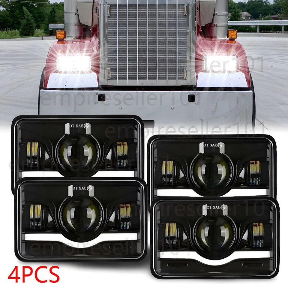 Brightest 4pcs 4x6" Led Headlights H4656 for Kenworth T400 T600A T800 W900 - Image 1 of 4