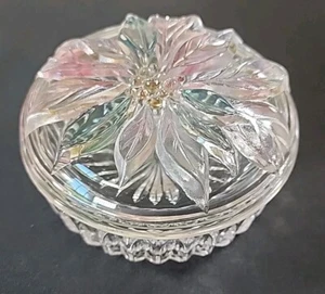 Savoir Vivre Cut Crystal Round Candy Dish w/Lid & Pink Poinsettia Japan - Picture 1 of 13