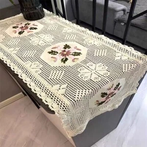 Vintage Embroidered Hand Crochet Lace Table Runner Dresser Scarf Doily Wedding - Picture 1 of 18